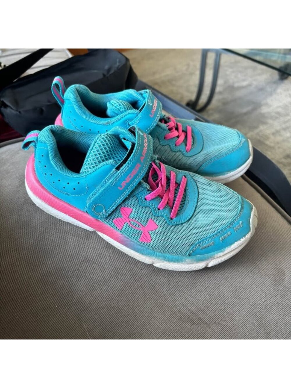 Under Armour Blue and Pink Velcro Running Shoes Sz 1.5